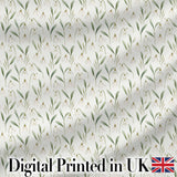 Minimalist White Bell Floral on Subtle Neutral Background Seamless Pattern Digital Print Fabric by the Metre UK Sewing Quilting Textile