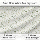 Minimalist White Bell Floral on Subtle Neutral Background Seamless Pattern Digital Print Fabric by the Metre UK Sewing Quilting Textile
