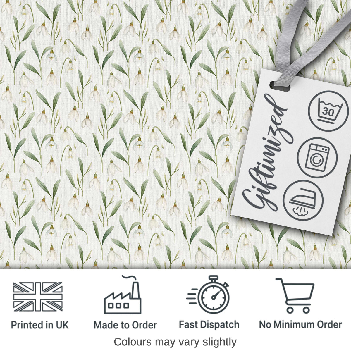 Minimalist White Bell Floral on Subtle Neutral Background Seamless Pattern Digital Print Fabric by the Metre UK Sewing Quilting Textile