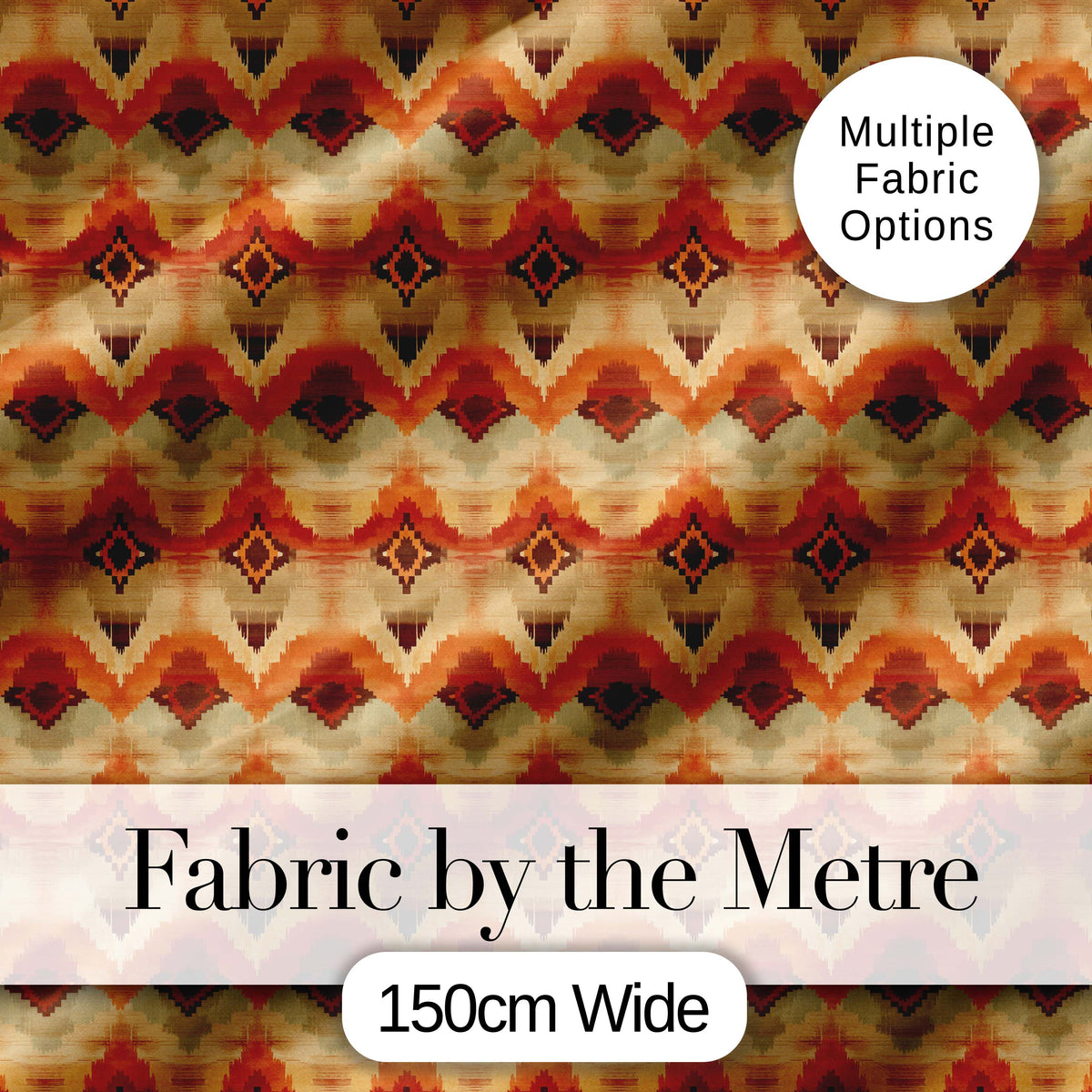 Southwestern Ikat Diamond Pattern in Warm Earth Tones Digital Print Fabric by the Metre UK Sewing Quilting Textile