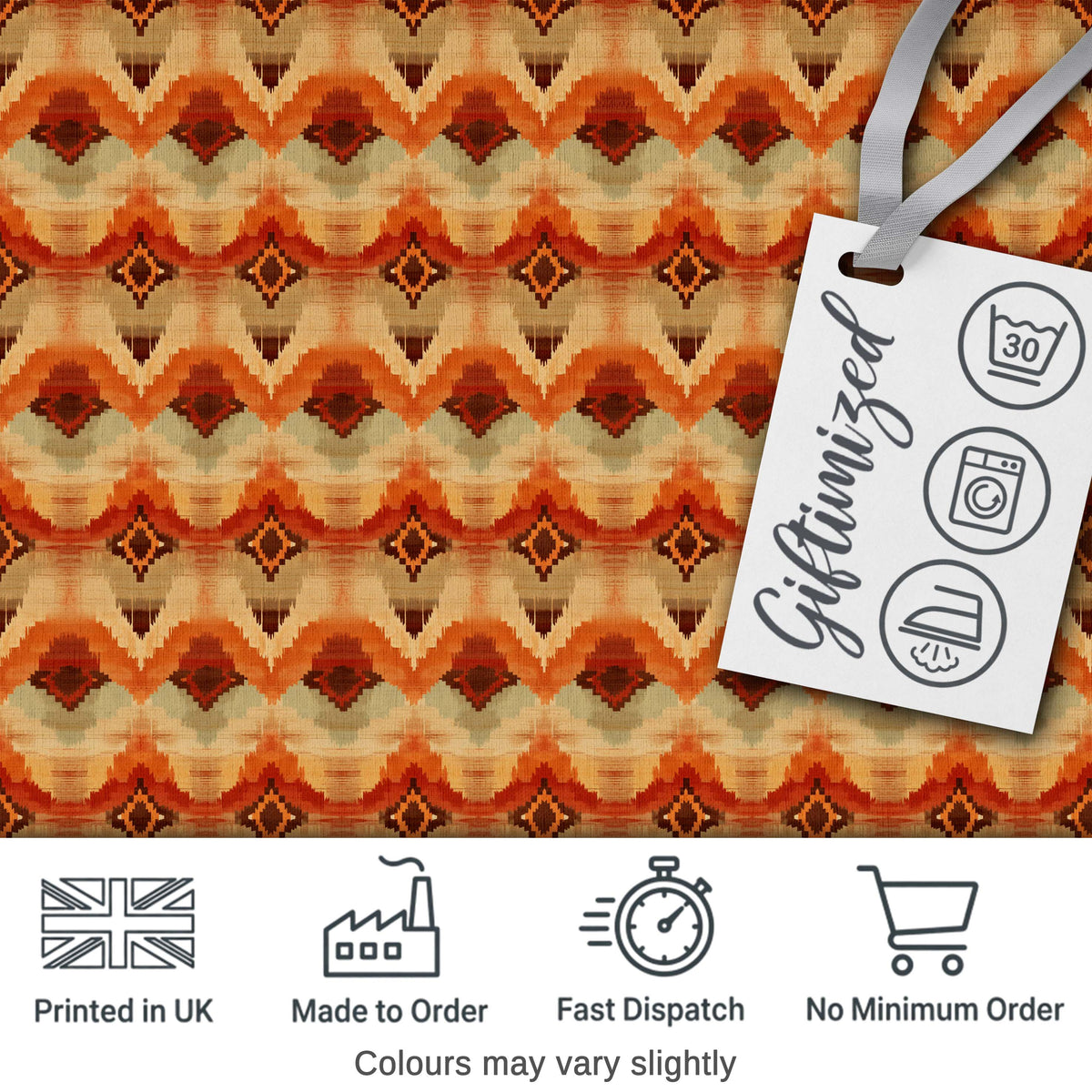 Southwestern Ikat Diamond Pattern in Warm Earth Tones Digital Print Fabric by the Metre UK Sewing Quilting Textile