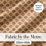 Ornamental Folk Floral Tile Pattern in Red Blue and Cream Digital Print Fabric by the Metre UK Sewing Quilting Textile