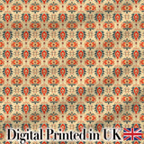 Ornamental Folk Floral Tile Pattern in Red Blue and Cream Digital Print Fabric by the Metre UK Sewing Quilting Textile