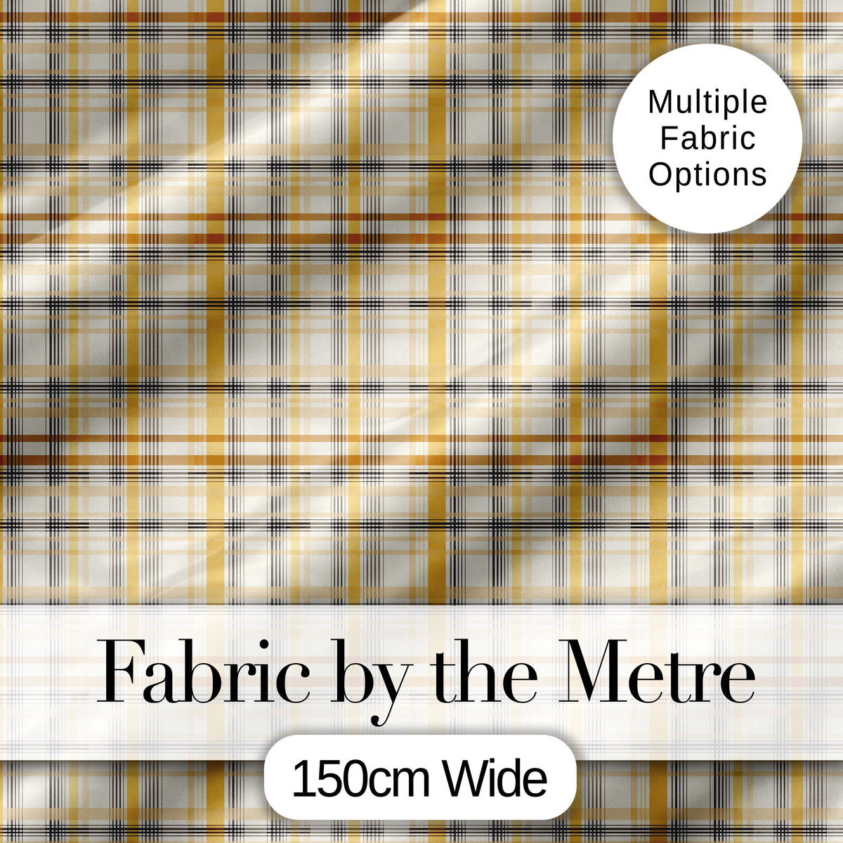 Warm Beige and Mustard Plaid Check Pattern with Fine Black Lines Digital Print Fabric by the Metre UK Sewing Quilting Textile
