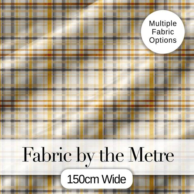 Warm Beige and Mustard Plaid Check Pattern with Fine Black Lines Digital Print Fabric by the Metre UK Sewing Quilting Textile