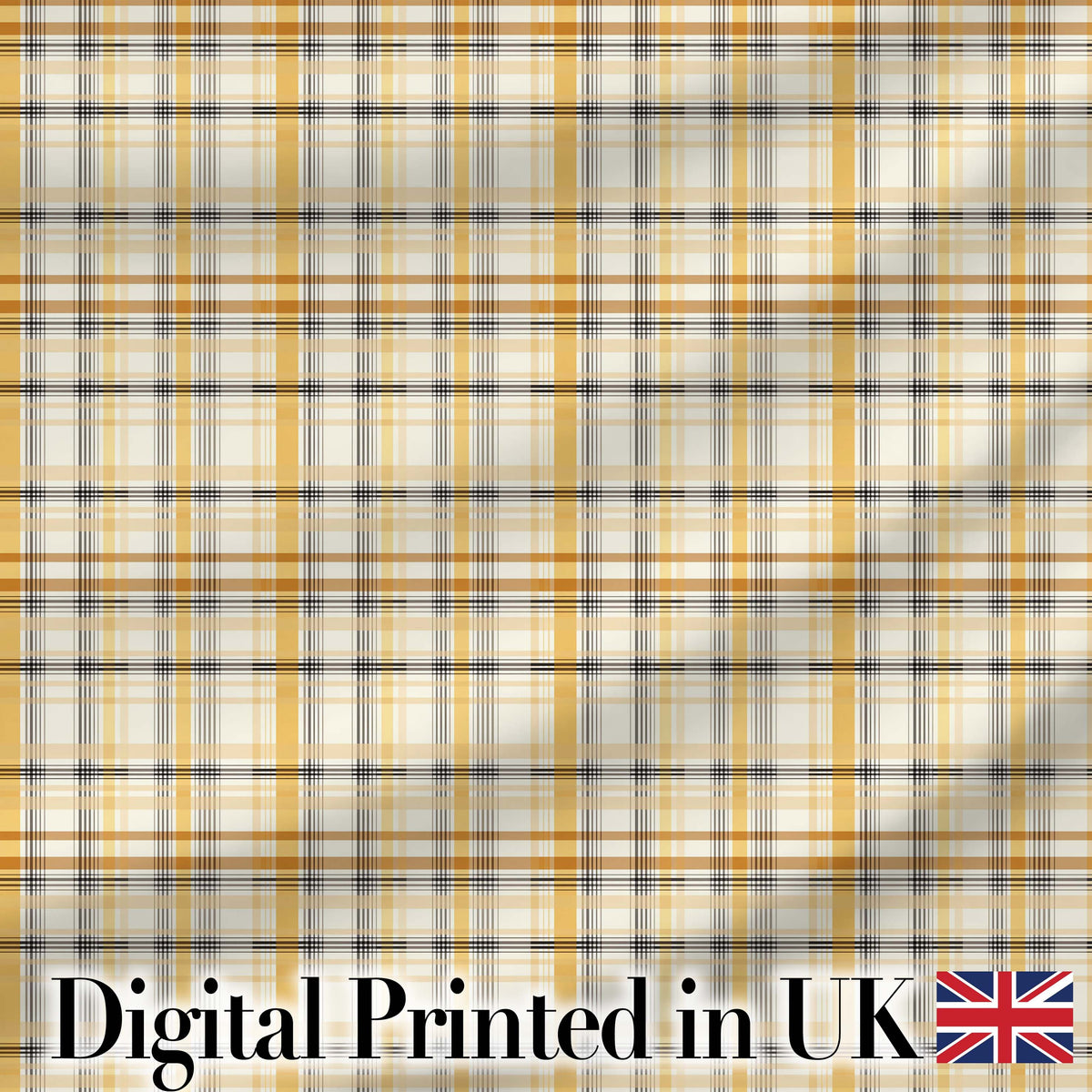 Warm Beige and Mustard Plaid Check Pattern with Fine Black Lines Digital Print Fabric by the Metre UK Sewing Quilting Textile