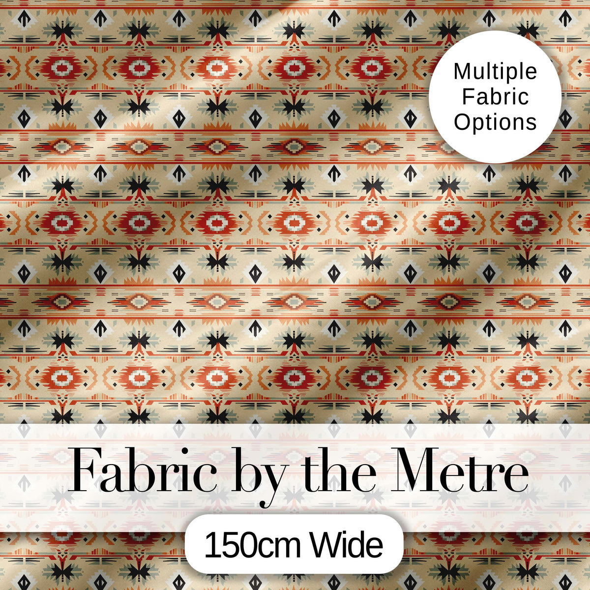 Southwestern Tribal Stripe Pattern in Terracotta Black and Sand Tones Digital Print Fabric by the Metre UK Sewing Quilting Textile