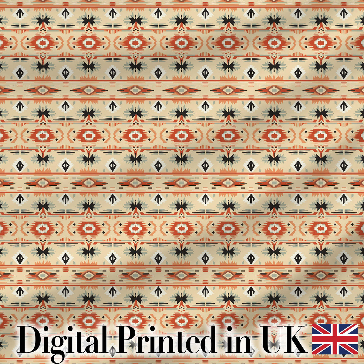 Southwestern Tribal Stripe Pattern in Terracotta Black and Sand Tones Digital Print Fabric by the Metre UK Sewing Quilting Textile