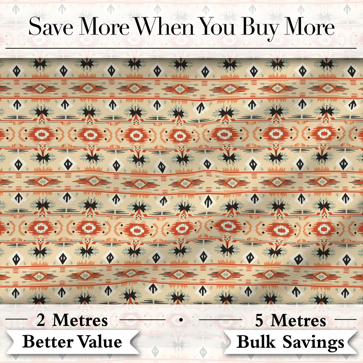 Southwestern Tribal Stripe Pattern in Terracotta Black and Sand Tones Digital Print Fabric by the Metre UK Sewing Quilting Textile