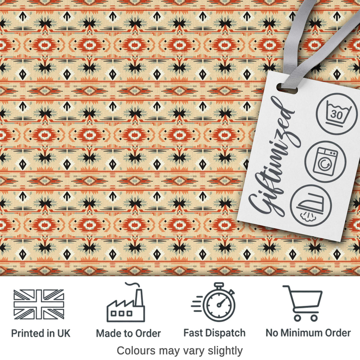 Southwestern Tribal Stripe Pattern in Terracotta Black and Sand Tones Digital Print Fabric by the Metre UK Sewing Quilting Textile