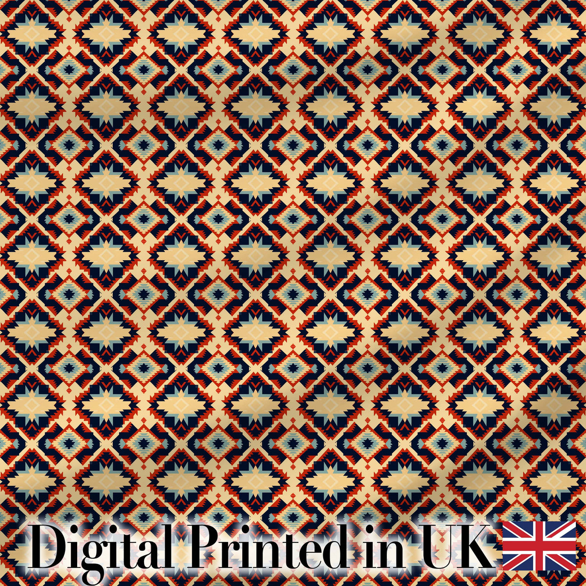 Bold Geometric Navajo Diamond Pattern in Red Navy and Cream Digital Print Fabric by the Metre UK Sewing Quilting Textile