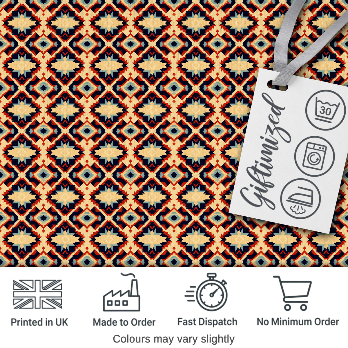 Bold Geometric Navajo Diamond Pattern in Red Navy and Cream Digital Print Fabric by the Metre UK Sewing Quilting Textile