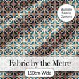 Geometric Floral Tile Pattern in Teal and Burnt Orange on Neutral Background Digital Print Fabric by the Metre UK Sewing Quilting Textile