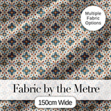 Vintage Blue and Terracotta Ornamental Tile Pattern on Cream Background Digital Print Fabric by the Metre UK Sewing Quilting Textile