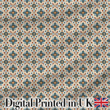 Vintage Blue and Terracotta Ornamental Tile Pattern on Cream Background Digital Print Fabric by the Metre UK Sewing Quilting Textile
