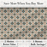 Vintage Blue and Terracotta Ornamental Tile Pattern on Cream Background Digital Print Fabric by the Metre UK Sewing Quilting Textile
