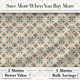 Soft Teal Floral Tile Pattern with Coral Accents on Neutral Background Digital Print Fabric by the Metre UK Sewing Quilting Textile