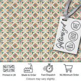 Soft Teal Floral Tile Pattern with Coral Accents on Neutral Background Digital Print Fabric by the Metre UK Sewing Quilting Textile