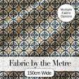Classic Navy and Beige Decorative Tile Pattern with Symmetrical Motifs Digital Print Fabric by the Metre UK Sewing Quilting Textile