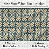 Classic Navy and Beige Decorative Tile Pattern with Symmetrical Motifs Digital Print Fabric by the Metre UK Sewing Quilting Textile