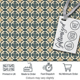 Classic Navy and Beige Decorative Tile Pattern with Symmetrical Motifs Digital Print Fabric by the Metre UK Sewing Quilting Textile