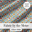Vibrant Watercolour Floral Tile Pattern in Blue Orange and Yellow Tones Digital Print Fabric by the Metre UK Sewing Quilting Textile