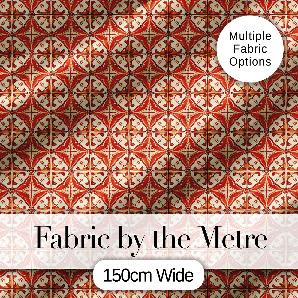 Rust Red Vintage Geometric Tile Pattern with Cream Background Digital Print Fabric by the Metre UK Sewing Quilting Textile