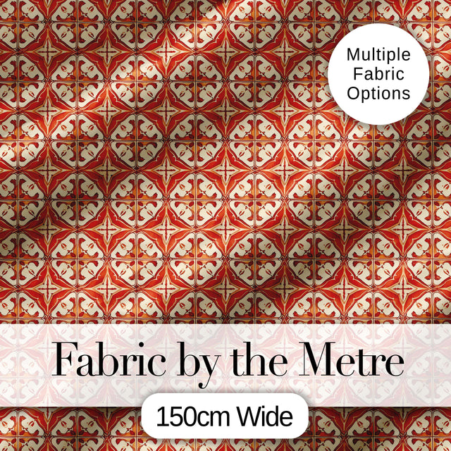 Rust Red Vintage Geometric Tile Pattern with Cream Background Digital Print Fabric by the Metre UK Sewing Quilting Textile