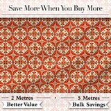 Rust Red Vintage Geometric Tile Pattern with Cream Background Digital Print Fabric by the Metre UK Sewing Quilting Textile