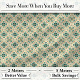 Teal and Cream Ornamental Floral Tile Pattern with Subtle Orange Accents Digital Print Fabric by the Metre UK Sewing Quilting Textile