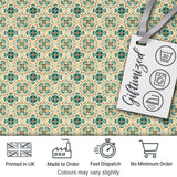 Teal and Cream Ornamental Floral Tile Pattern with Subtle Orange Accents Digital Print Fabric by the Metre UK Sewing Quilting Textile