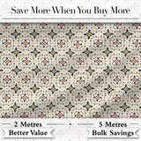 Elegant Neutral Tile Pattern with Navy Blue and Terracotta Floral Motifs Digital Print Fabric by the Metre UK Sewing Quilting Textile