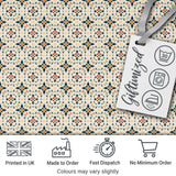 Elegant Neutral Tile Pattern with Navy Blue and Terracotta Floral Motifs Digital Print Fabric by the Metre UK Sewing Quilting Textile