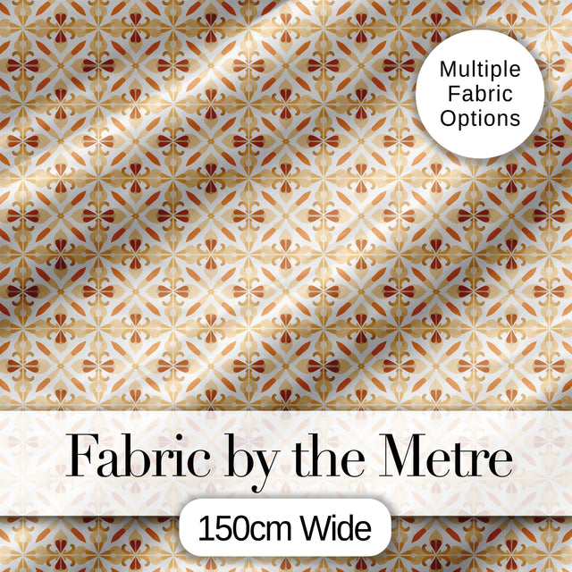 Warm Beige and Terracotta Geometric Floral Tile Pattern in Soft Neutral Tones Digital Print Fabric by the Metre UK Sewing Quilting Textile