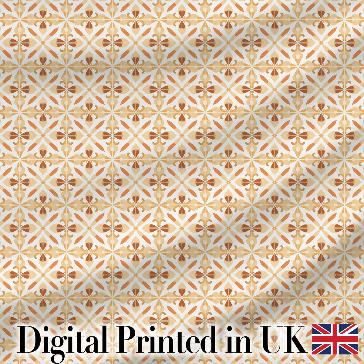 Warm Beige and Terracotta Geometric Floral Tile Pattern in Soft Neutral Tones Digital Print Fabric by the Metre UK Sewing Quilting Textile