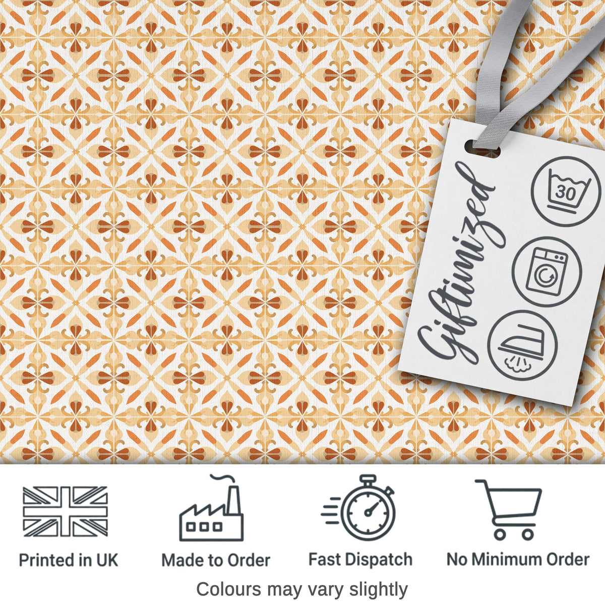 Warm Beige and Terracotta Geometric Floral Tile Pattern in Soft Neutral Tones Digital Print Fabric by the Metre UK Sewing Quilting Textile
