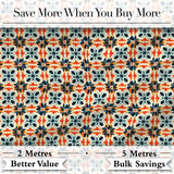 Bold  Floral Tile  in Navy, Orange and Cream with Symmetrical Design Digital Print Fabric by the Metre UK Sewing Quilting Textile