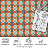 Bold  Floral Tile  in Navy, Orange and Cream with Symmetrical Design Digital Print Fabric by the Metre UK Sewing Quilting Textile