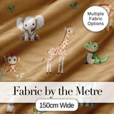 Safari Animals  with Elephant  Lion  and Crocodile on Warm Tan Background Digital Print Fabric by the Metre UK Sewing Quilting Textile