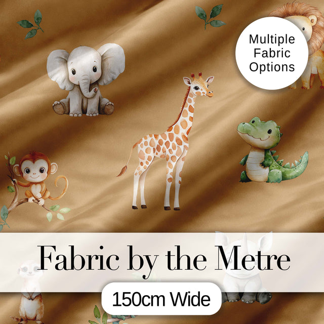 Safari Animals  with Elephant  Lion  and Crocodile on Warm Tan Background Digital Print Fabric by the Metre UK Sewing Quilting Textile