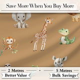 Safari Animals  with Elephant  Lion  and Crocodile on Warm Tan Background Digital Print Fabric by the Metre UK Sewing Quilting Textile