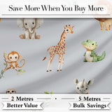 Safari Animals  with Elephant  Lion  and Crocodile on Cool Grey Background Digital Print Fabric by the Metre UK Sewing Quilting Textile