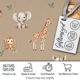 Safari Animals  with Elephant  Lion  and Crocodile on Warm Beige Background Digital Print Fabric by the Metre UK Sewing Quilting Textile
