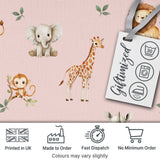 Safari Animals  with Elephant  Lion  and Crocodile on Blush Pink Background Digital Print Fabric by the Metre UK Sewing Quilting Textile