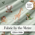 Safari Animals  with Elephant  Lion  and Crocodile on Sage Green Background Digital Print Fabric by the Metre UK Sewing Quilting Textile