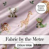 Safari Animals  with Elephant  Lion  and Crocodile on Soft Pink Background Digital Print Fabric by the Metre UK Sewing Quilting Textile