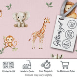 Safari Animals  with Elephant  Lion  and Crocodile on Soft Pink Background Digital Print Fabric by the Metre UK Sewing Quilting Textile