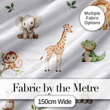 Safari Animals  with Elephant  Lion  and Crocodile on Light Grey Background Digital Print Fabric by the Metre UK Sewing Quilting Textile