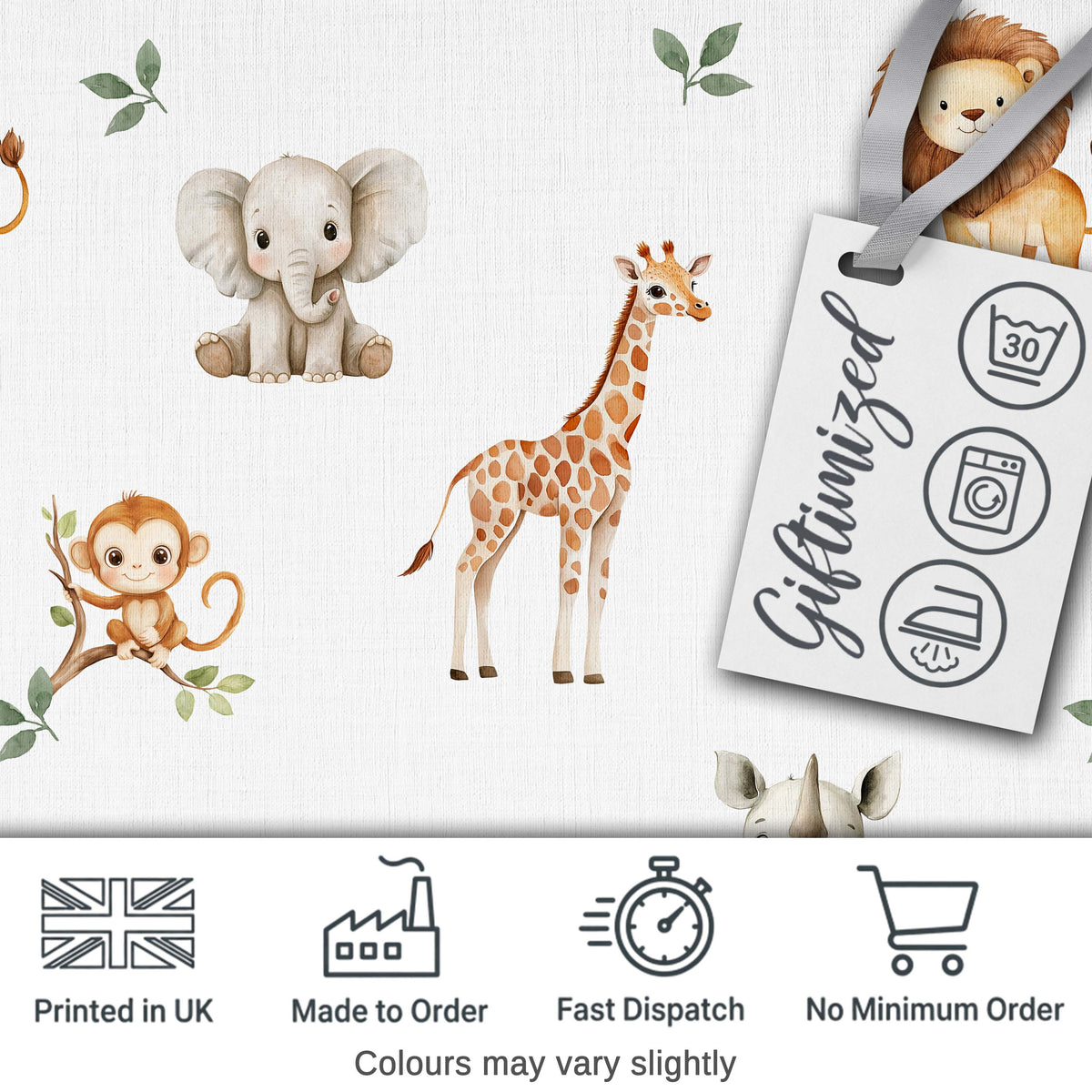 Safari Animals  with Elephant  Lion  and Crocodile on Light Grey Background Digital Print Fabric by the Metre UK Sewing Quilting Textile