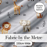 Safari Animals  with  Elephant Lion  and Leopard Cub on Cool Grey Background Digital Print Fabric by the Metre UK Sewing Quilting Textile